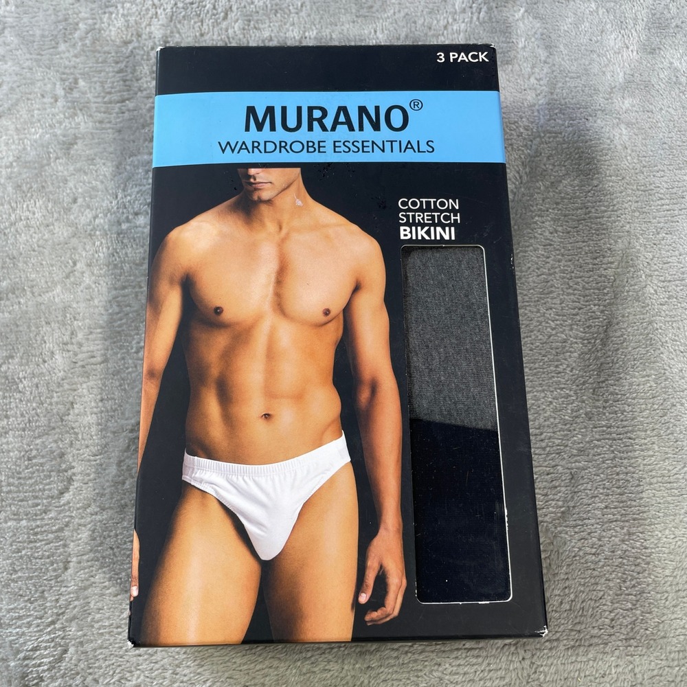 Murano Bikini Briefs 3 Pack Mens XL 40-42 Navy Black Cotton Stretch Tagless‎